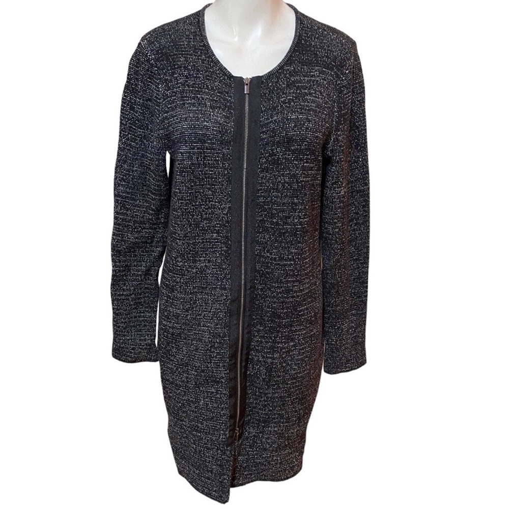 Talbots Black Marled Long Sleeve Zip Front Cardigan Size M